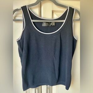 Dana Bachman. Size L. Black knit tank top with white trim.
